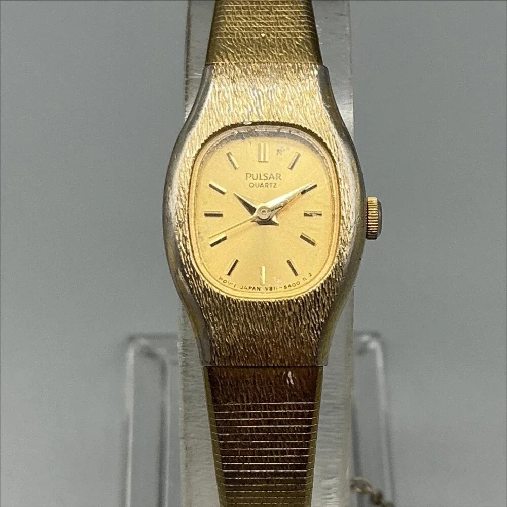 Vtg Pulsar Womens Watch 17mm Gold Tone Bracelet V811-5880 New Battery 6.75